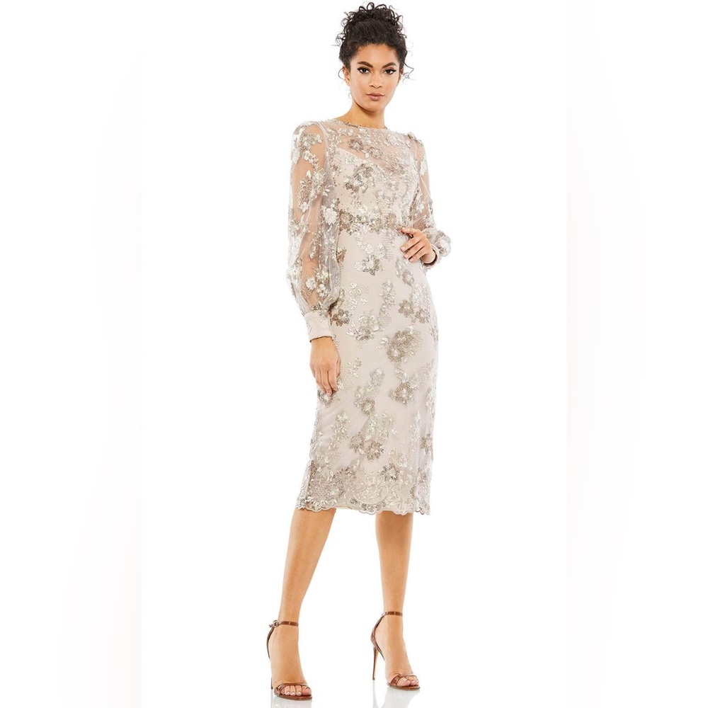 NWT Mac Duggal size 14 Sequin Floral Long Sleeve Cocktail Dress